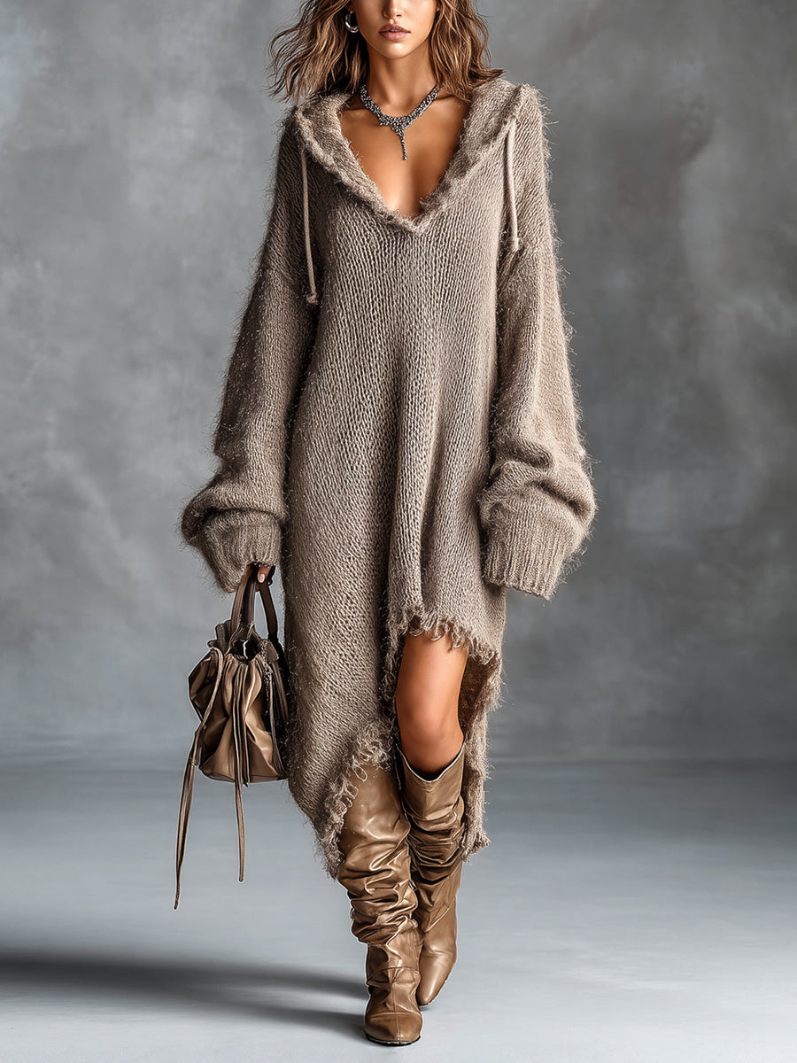 Linden | Vestido Midi de Punto Afelpado con Capucha
