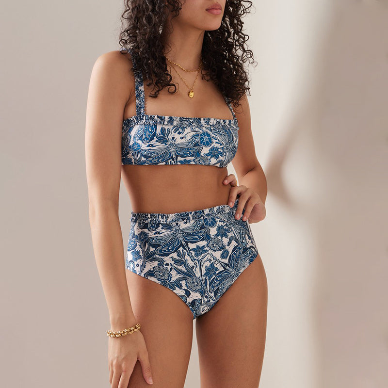 Conjunto de Bañador y Sarong con Diseño de Libélula Azul