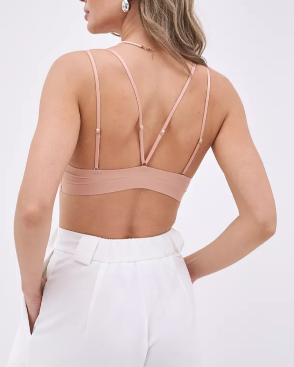 Sostén sin aros con tirantes cruzados y cierre frontal - Color Rosa