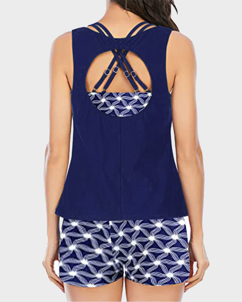Conjunto de 3 Piezas de Tankini Deportivo con Cobertura Total