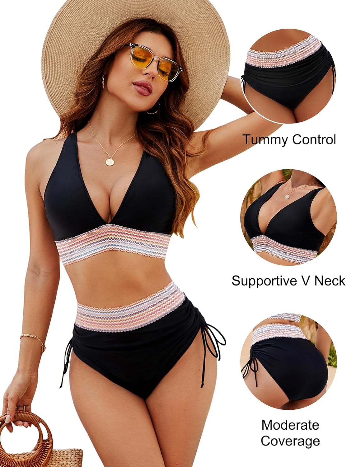 Conjuntos de Bikini Color Block con Control de Abdomen y Cintura Alta