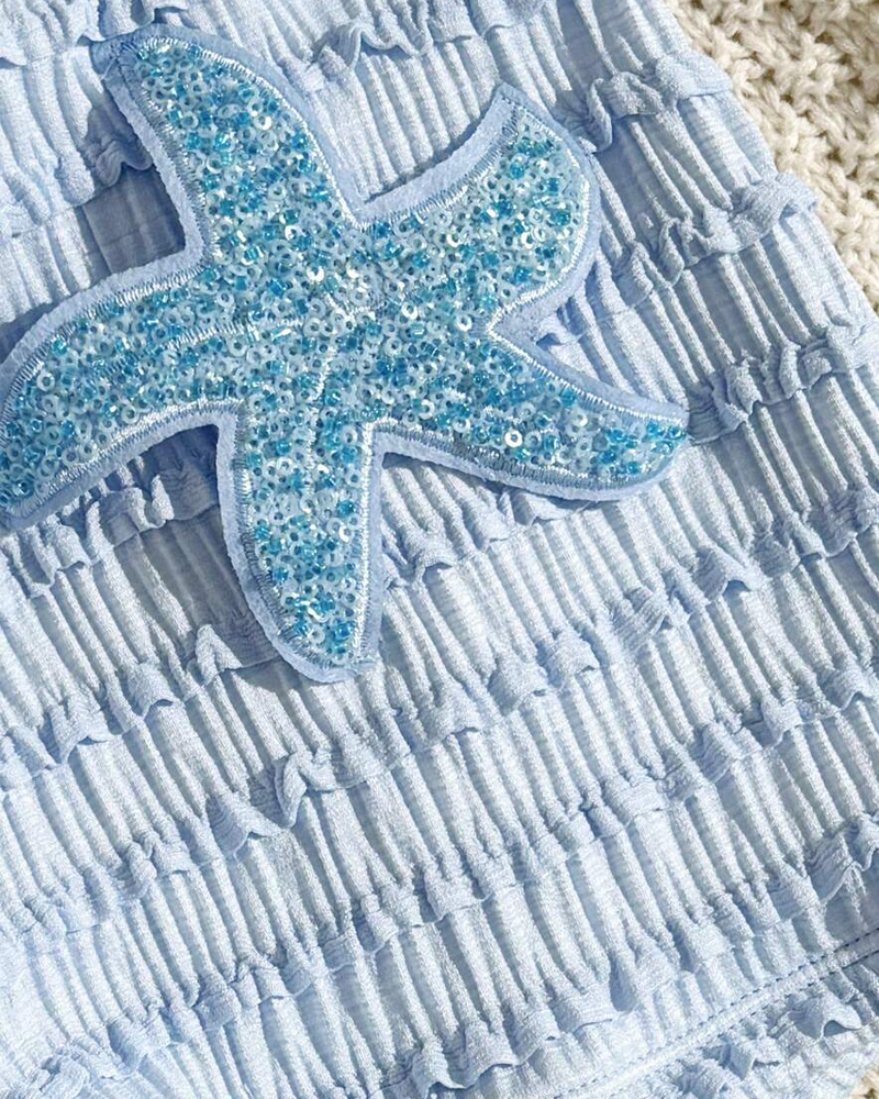 Conjunto de Bikini de Dos Piezas con Bordado de Estrella de Mar y Diseño Halter