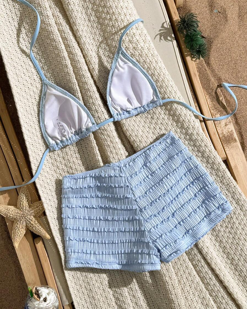 Conjunto de Bikini de Dos Piezas con Bordado de Estrella de Mar y Diseño Halter