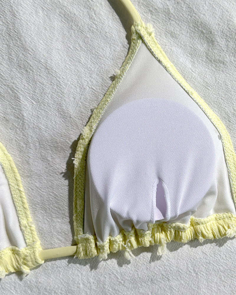 Conjunto de Bikini Halter Sólido Minimalista con Shorts