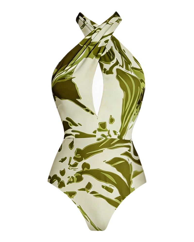 Conjunto de Baño Halter en Verde y Blanco