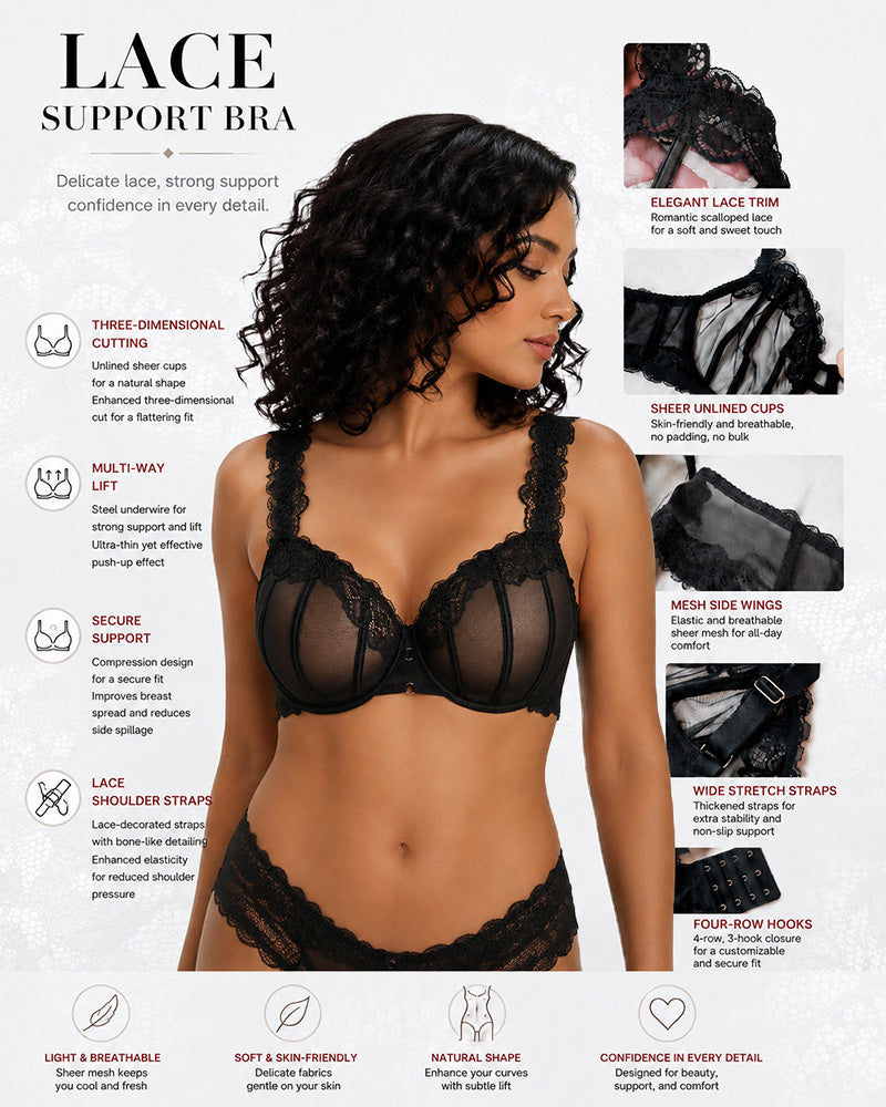 Brassiere Sexy de Encaje Transparente con Realce