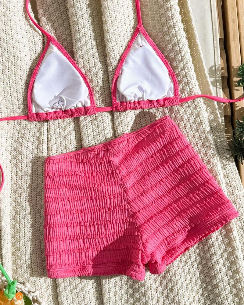 Conjunto de Bikini de Dos Piezas con Bordado de Estrella de Mar y Diseño Halter