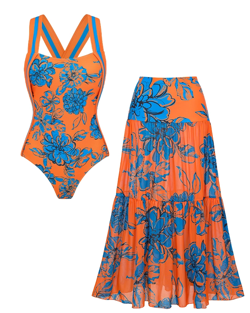Conjunto de Baño Floral en Estilo Color Block