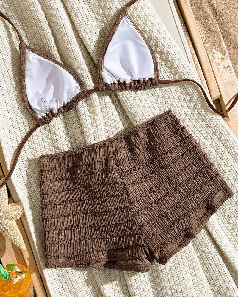 Conjunto de Bikini de Dos Piezas con Bordado de Estrella de Mar y Diseño Halter