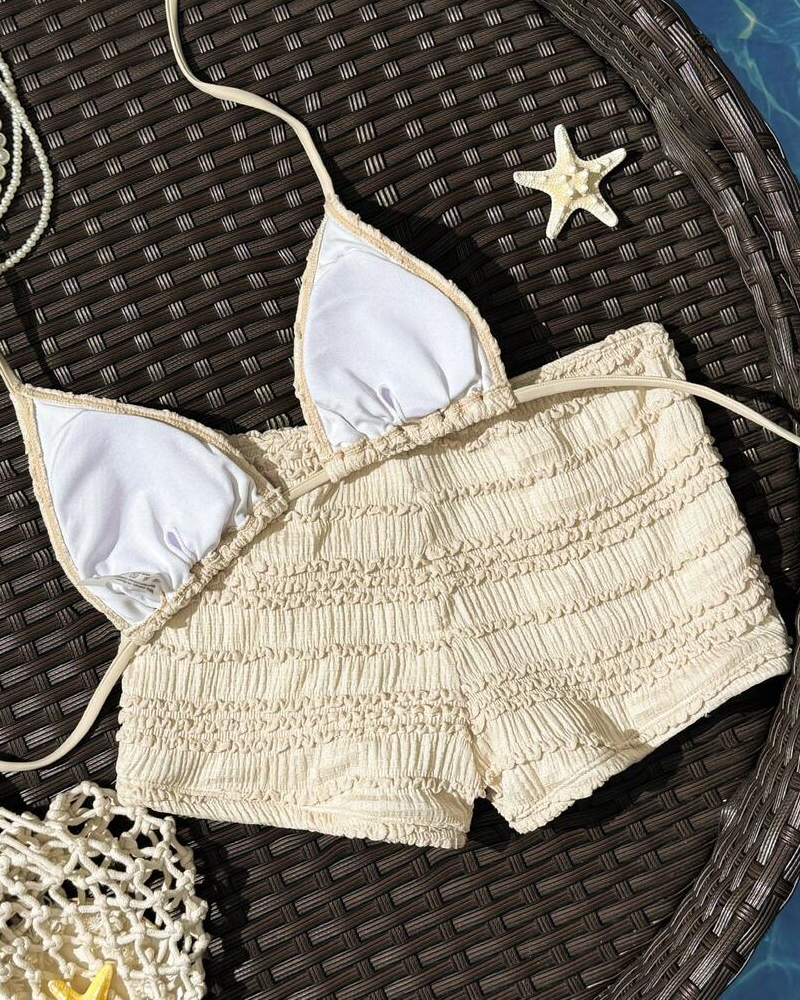 Conjunto de Bikini de Dos Piezas con Bordado de Estrella de Mar y Diseño Halter
