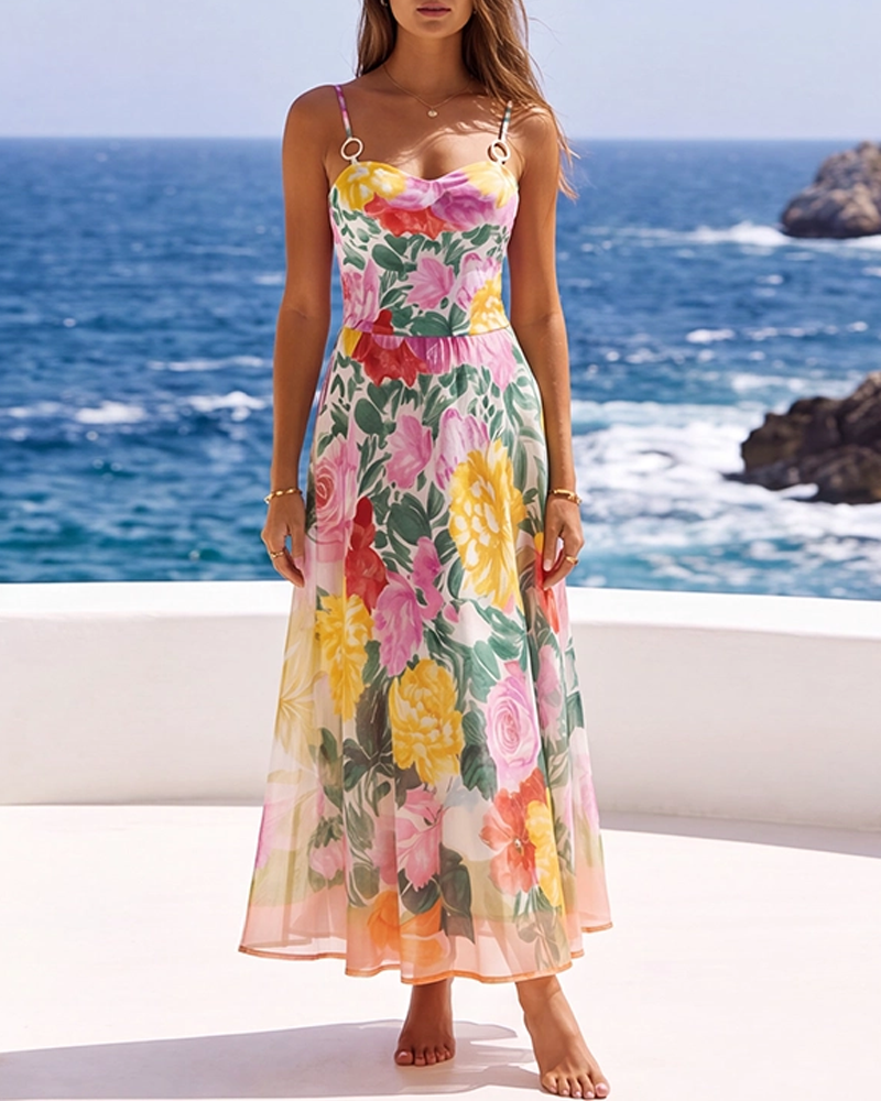 Conjunto de Bañador Floral Abstracto con Tiras Regulables