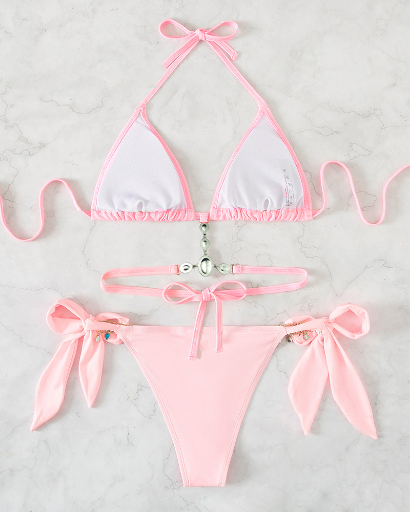 Bikini con Detalles de Estrás y Espalda Atada