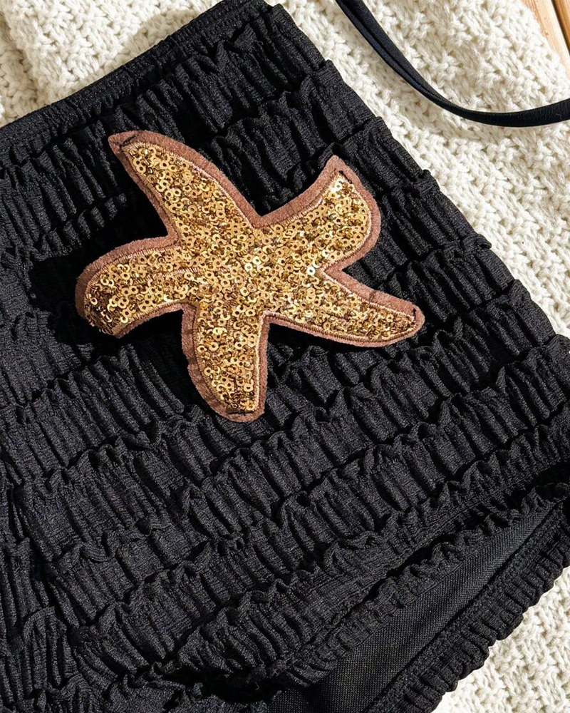 Conjunto de Bikini de Dos Piezas con Bordado de Estrella de Mar y Diseño Halter