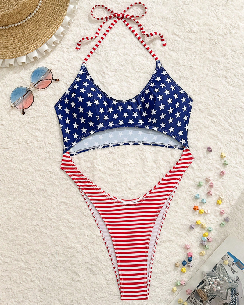 Conjunto de Bikini Halter con Estrellas y Rayas para el 4 de Julio