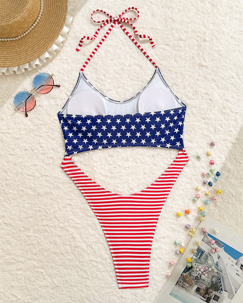 Conjunto de Bikini Halter con Estrellas y Rayas para el 4 de Julio