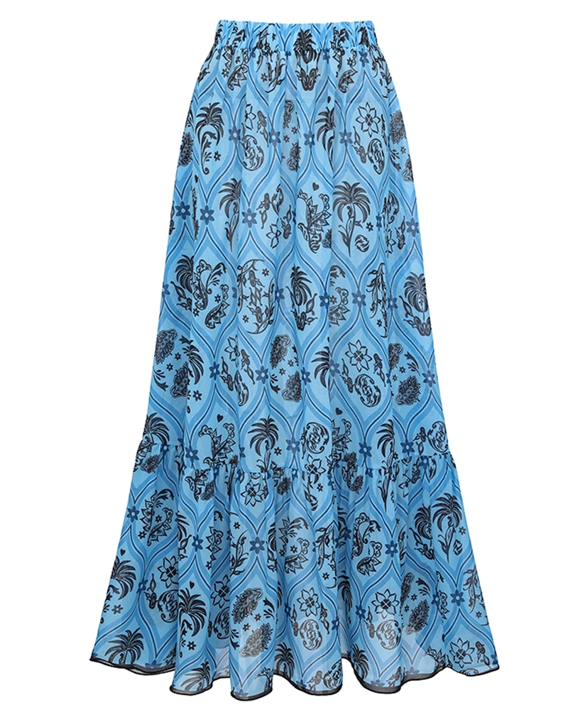Conjunto de Baño con Corte en la Cintura y Diseño Azul