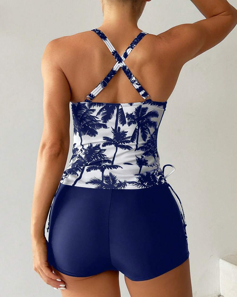 Conjunto de baño de dos piezas ajustado con tirantes y espalda al aire