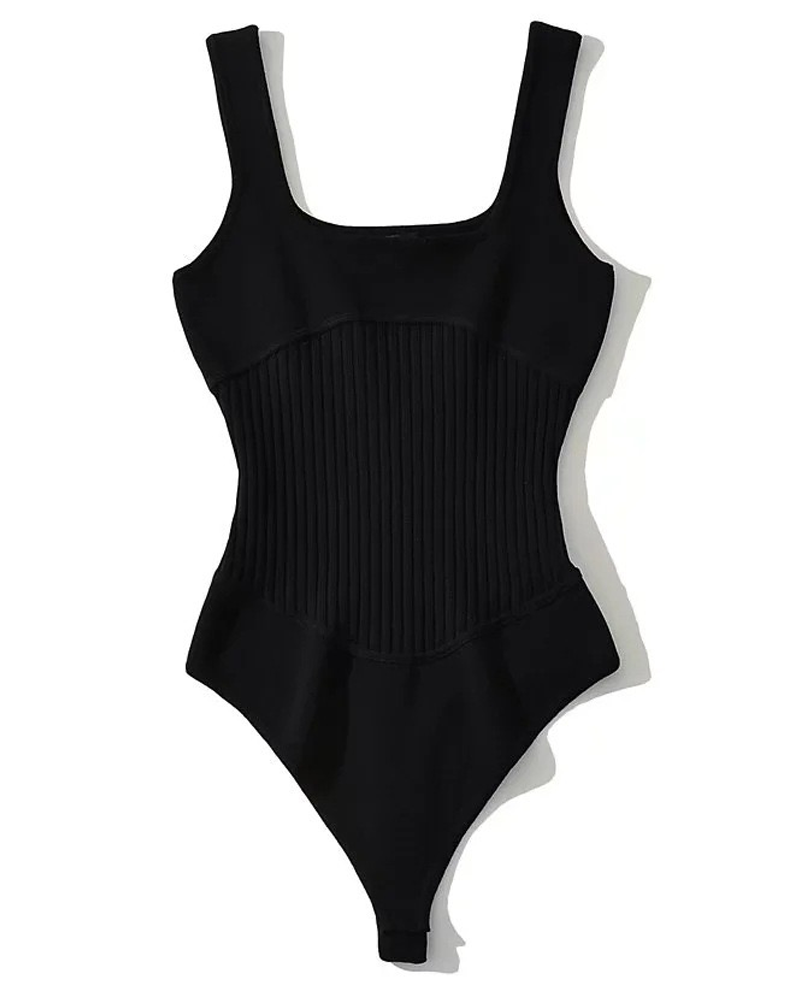 Leggings Ajustados de Tejido Elástico con Cuello en V y Sin Mangas