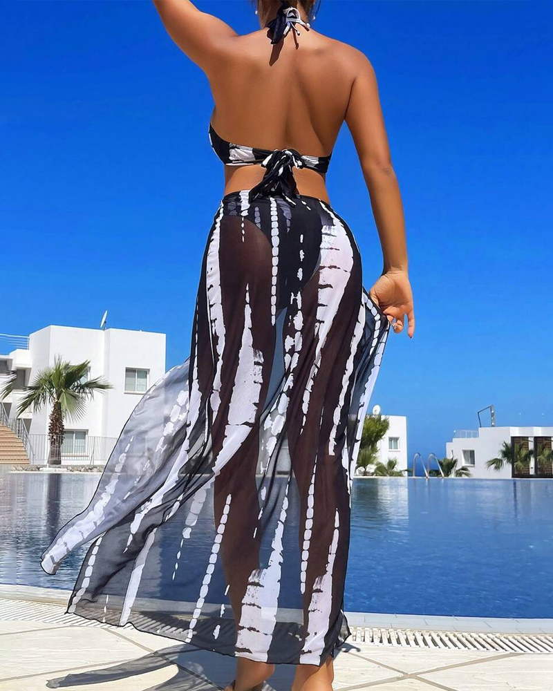 Sexy Bikini con Detalle de Anillo y Falda Maxi para Playa