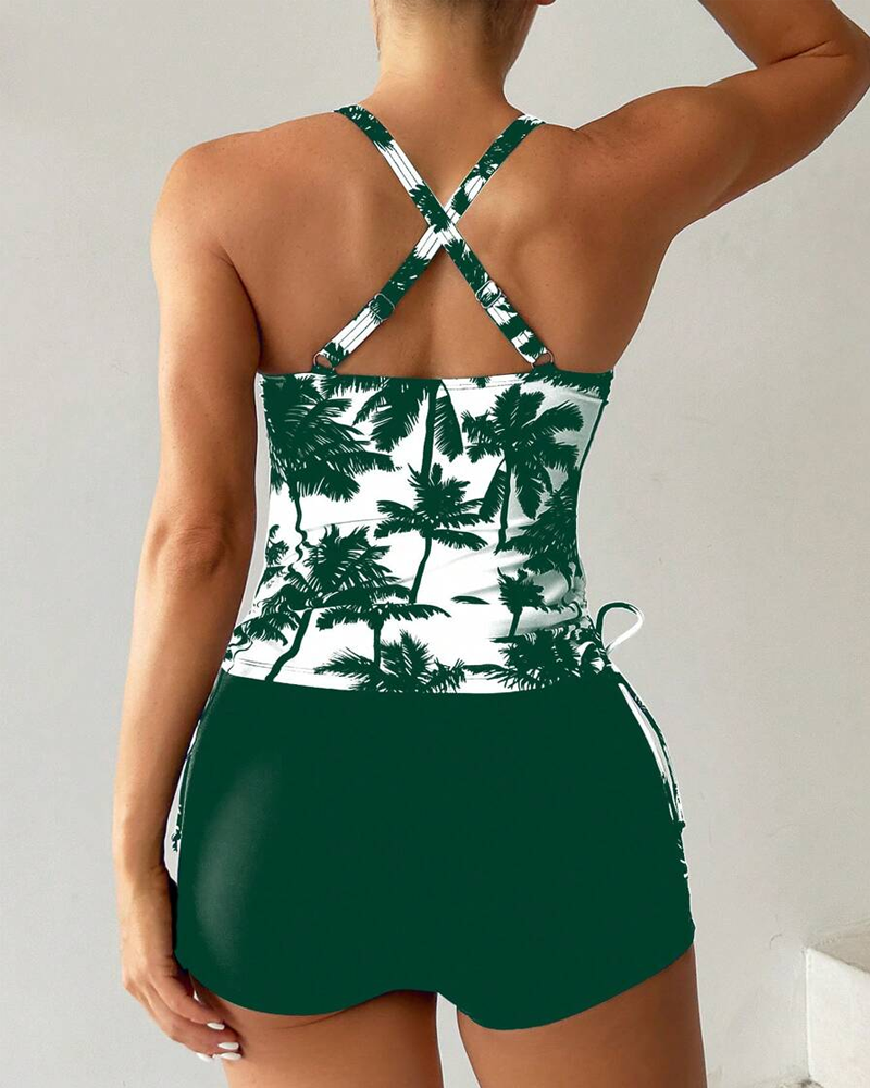 Conjunto de baño de dos piezas ajustado con tirantes y espalda al aire