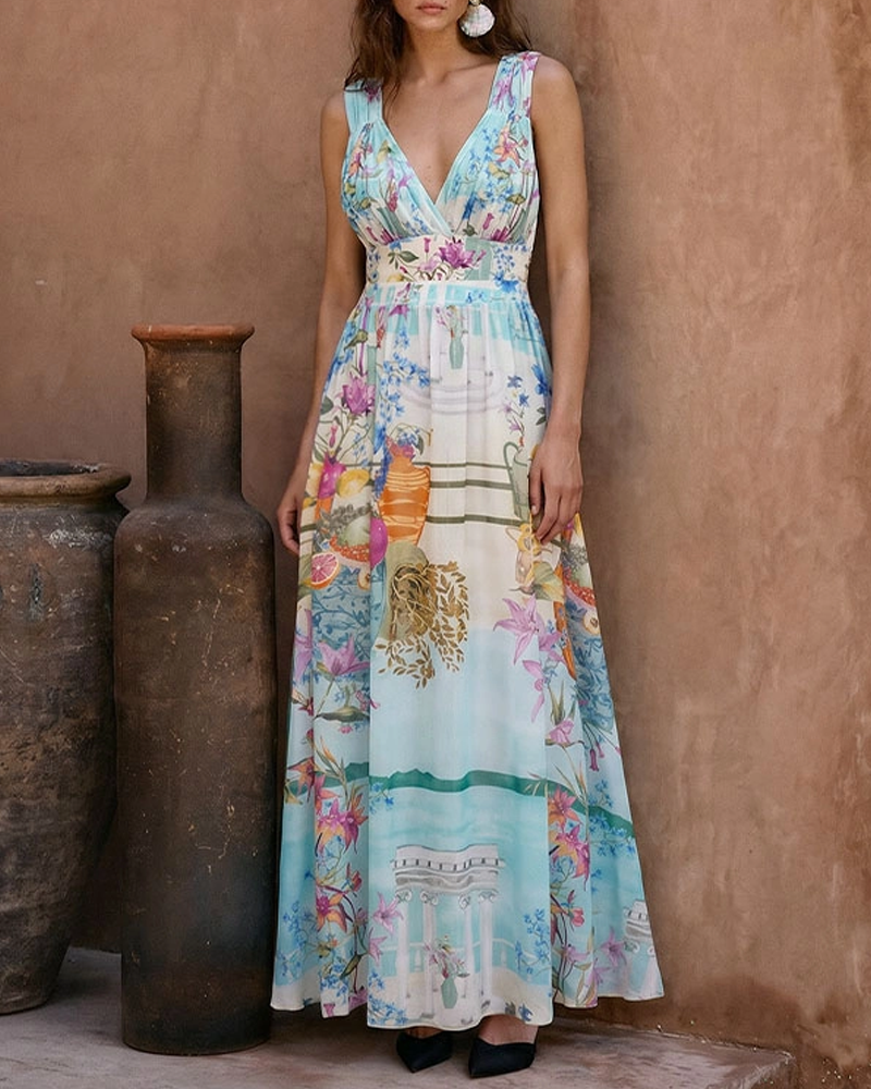 Elegante Conjunto de Traje de Baño con Escote en V y Estampado