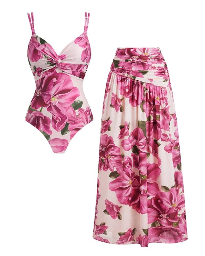 Elegante Conjunto de Traje de Baño Floral en Rosa