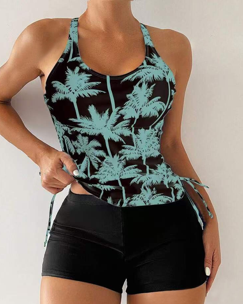 Conjunto de baño de dos piezas ajustado con tirantes y espalda al aire