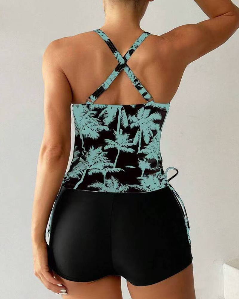 Conjunto de baño de dos piezas ajustado con tirantes y espalda al aire