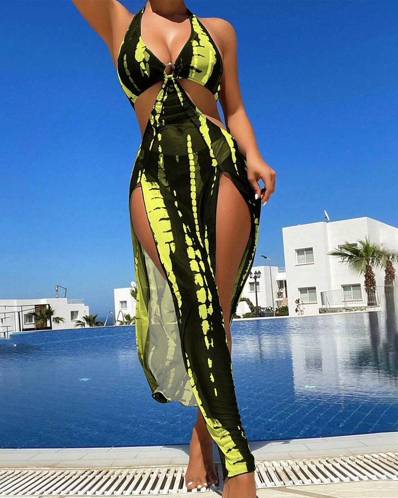 Sexy Bikini con Detalle de Anillo y Falda Maxi para Playa