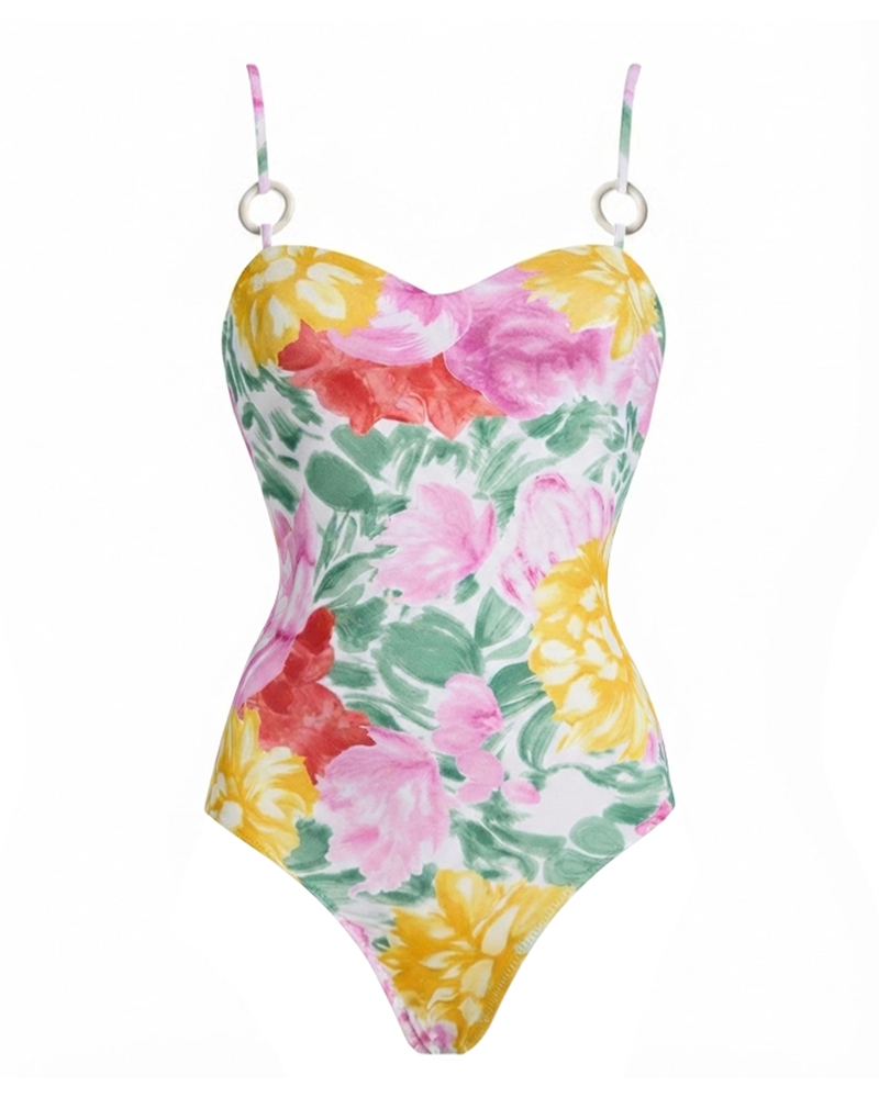 Conjunto de Bañador Floral Abstracto con Tiras Regulables