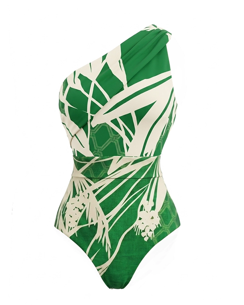 Conjunto de Baño Elegante en Verde con Estampado Botánico
