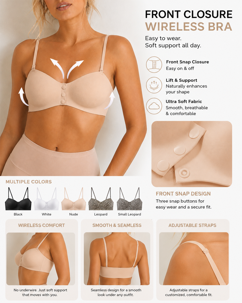 Brassiere Sin Hilos con Cierre Frontal y Tirantes Finos Ajustables