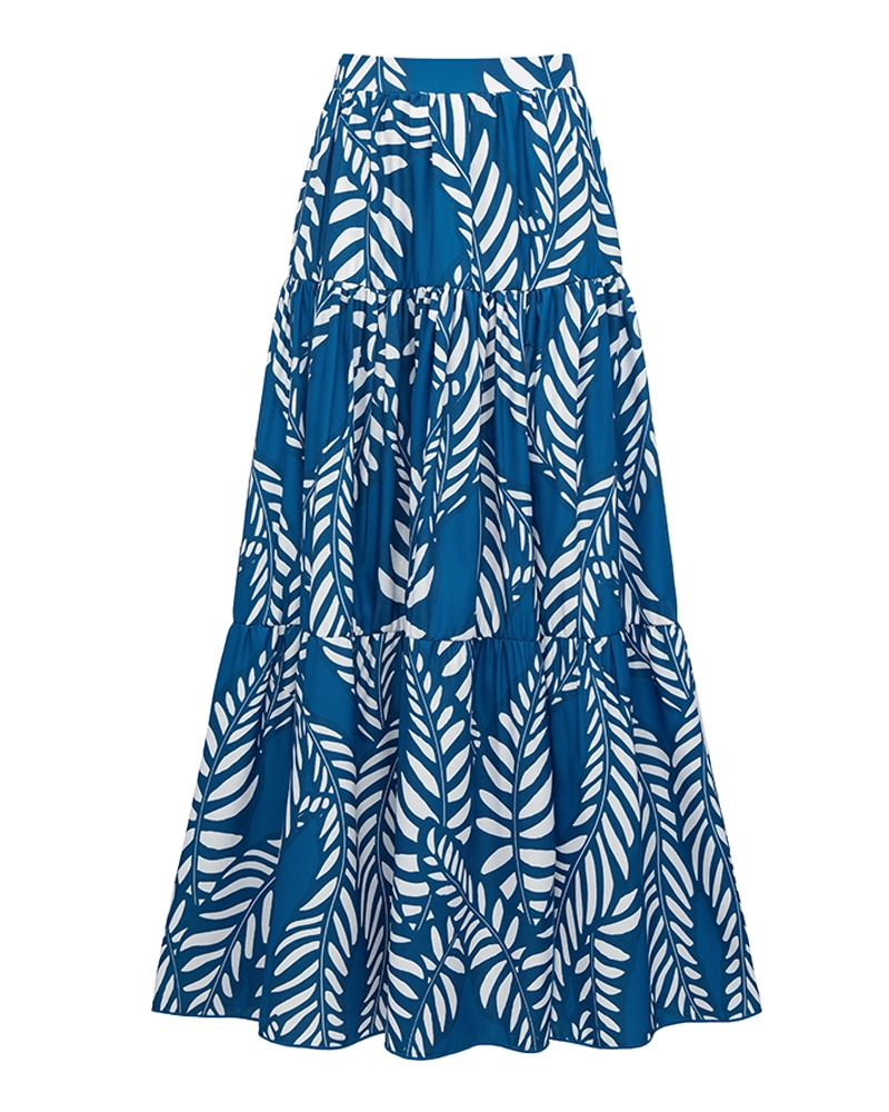 Conjunto de Baño con Estampado de Hojas y Borlas Azules