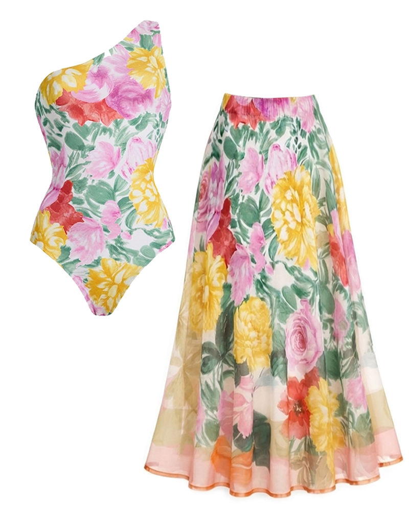 Conjunto de Bañador Floral Abstracto con Tiras Regulables