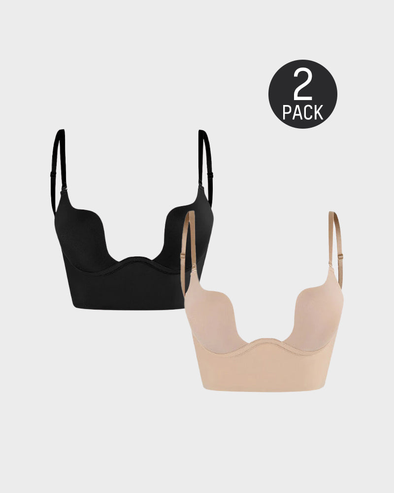 [Paquete de 2] Sujetador de Espalda Baja con Escote Discreto - Negro y Beige
