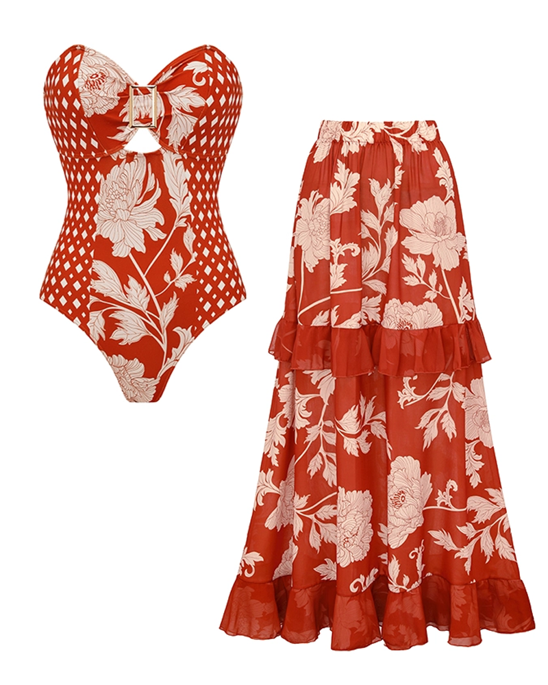 Conjunto de Baño con Corte y Detalles de Flores Rojas