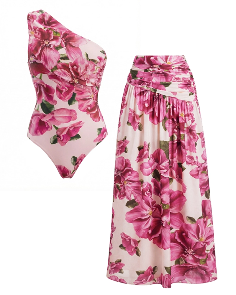 Elegante Conjunto de Traje de Baño Floral en Rosa