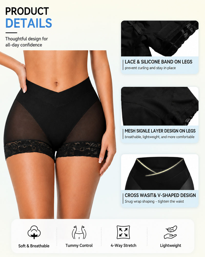 Panties Modeladores de Malla Transparente con Control de Abdomen y Levantamiento de Glúteos - Diseño V Crossover