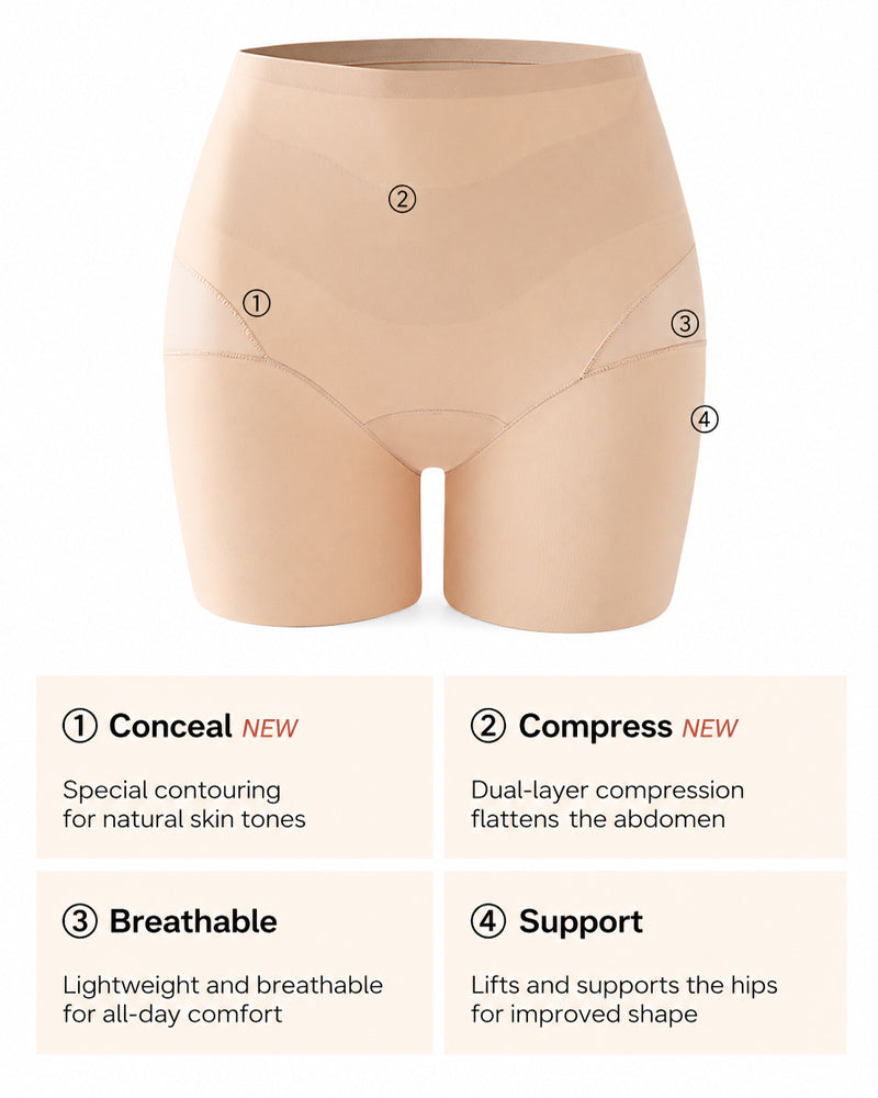 Conjunto de 2 Pantalones Cortos de Cintura Alta Sin Costuras con Control Abdomen y Malla Transpirable