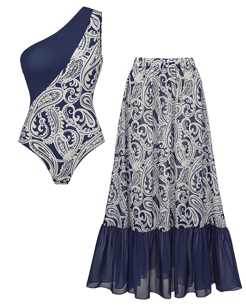 Conjunto de Baño Sexy con Estampado Paisley en Azul