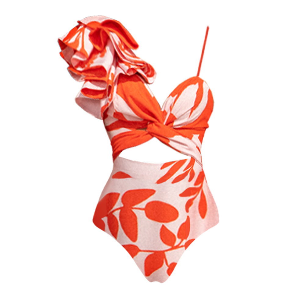 Monokini con volantes y falda de una sola manga