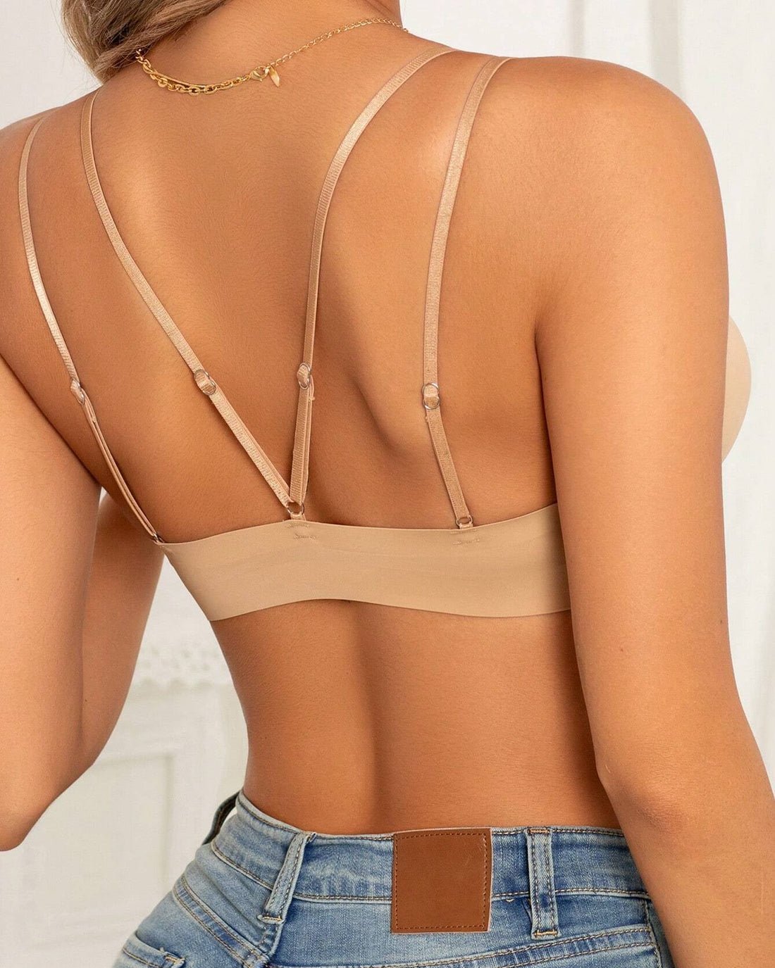 Sujetador sin aros con tirantes cruzados y cierre frontal - Color Bronceado