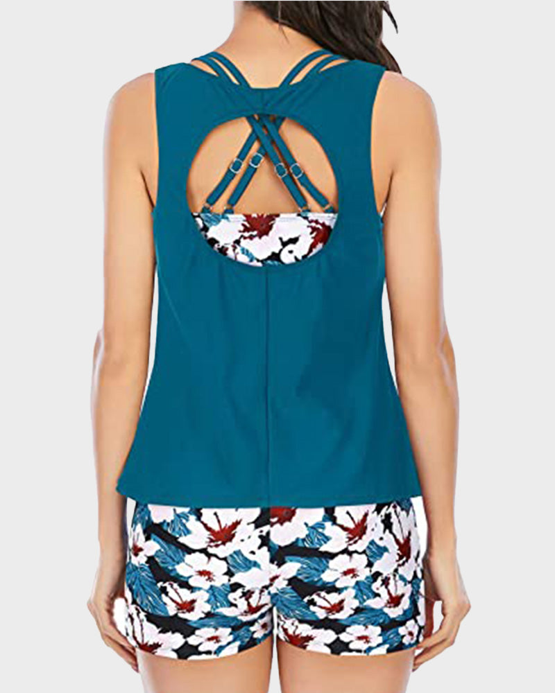 Conjunto de 3 Piezas de Tankini Deportivo con Cobertura Total