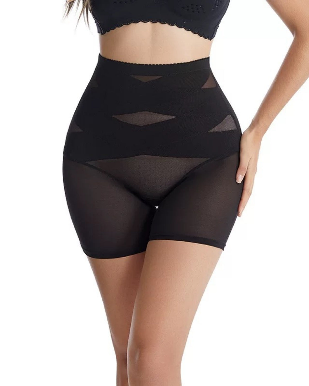 Shorts Moldeadores de Cintura Alta de Tela de Malla
