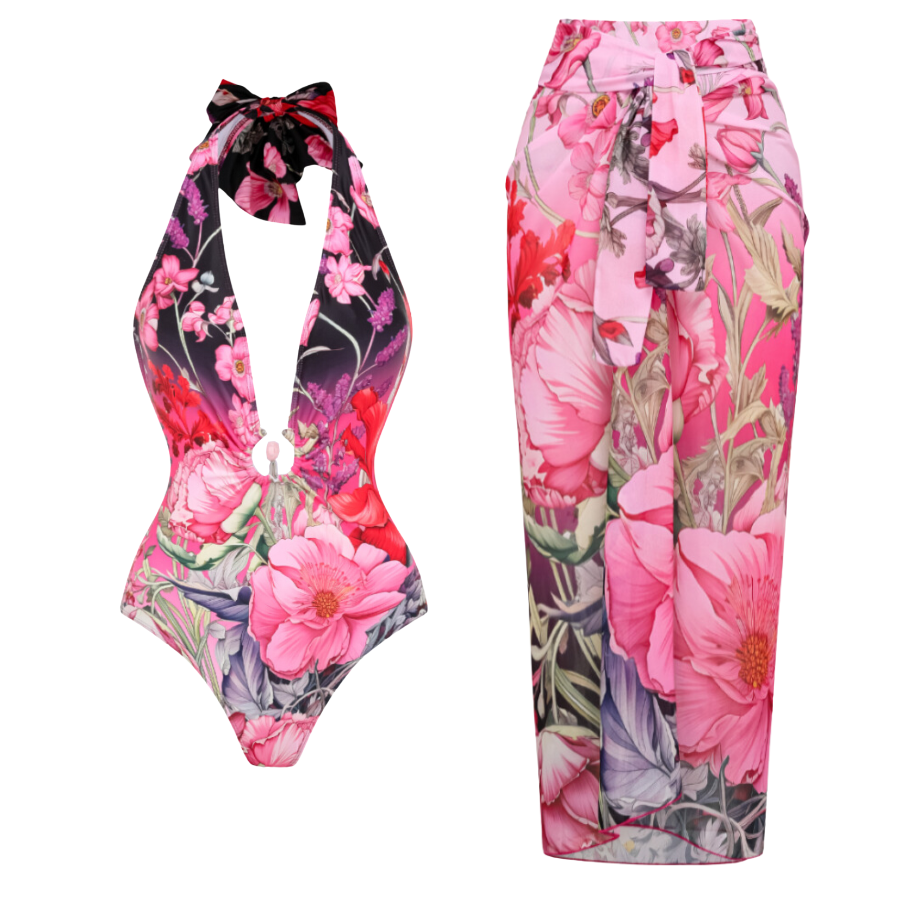 Bañador Halter de Cuello en V Profundo con Sarong