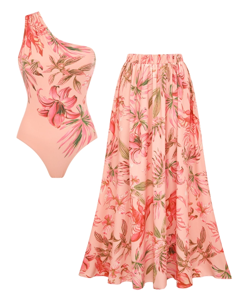 Conjunto de Baño Sexy con Estampado de Lirio Rosa
