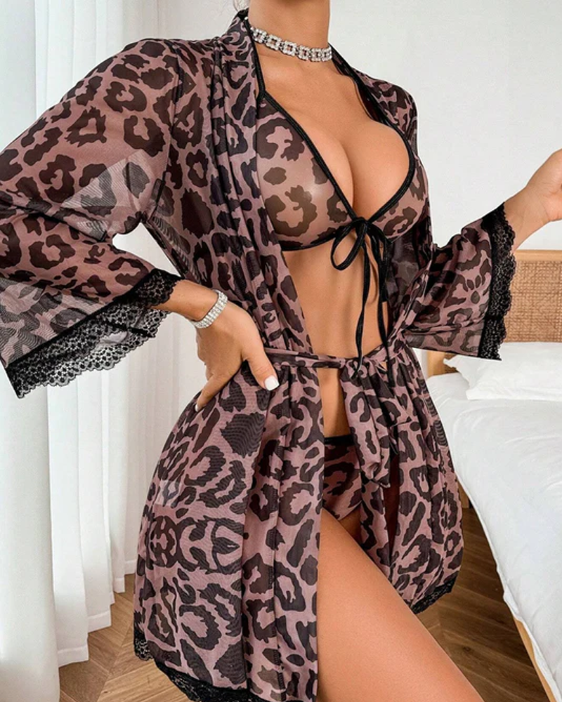 Conjunto de Bikini Seductor con Estampado de Leopardo y Tirantes Finos