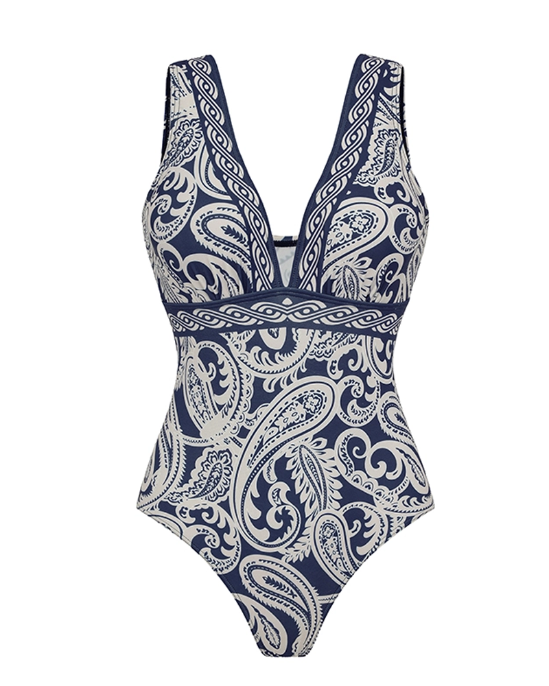 Conjunto de Baño Sexy con Estampado Paisley en Azul