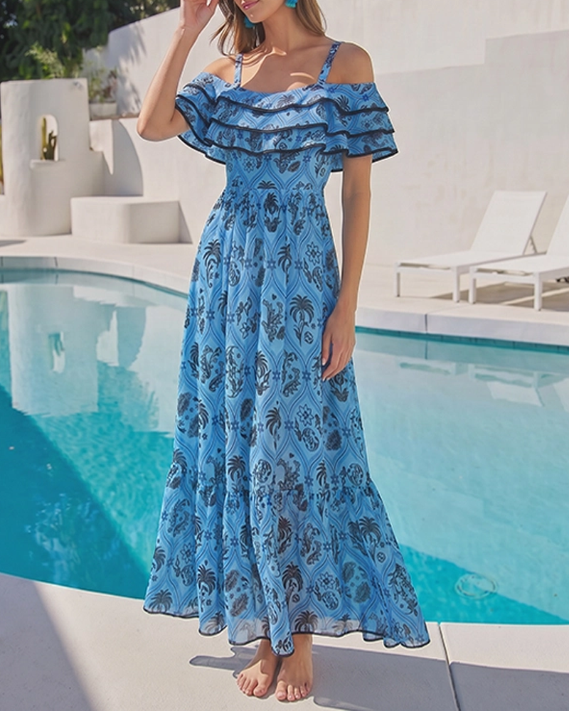 Conjunto de Baño con Corte en la Cintura y Diseño Azul