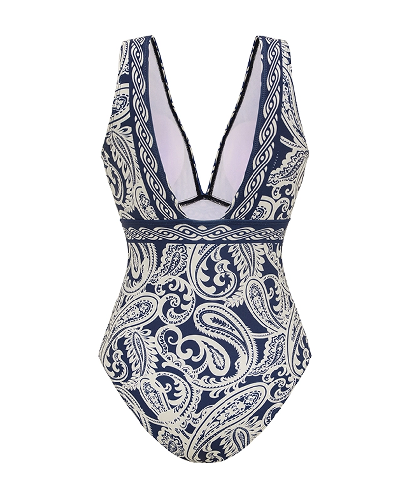 Conjunto de Baño Sexy con Estampado Paisley en Azul